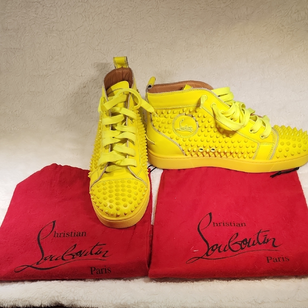 Christian Louboutin Vibrant Yellow Spiked Sneakers Size 42 Or 12 Mens